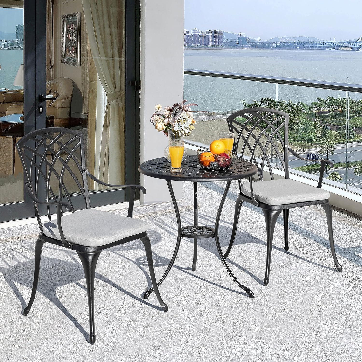 NUU GARDEN Bistro Set 3 Piece Outdoor Cast Aluminum Patio Bistro Set Patio Table Chairs Set of 2 wourant
