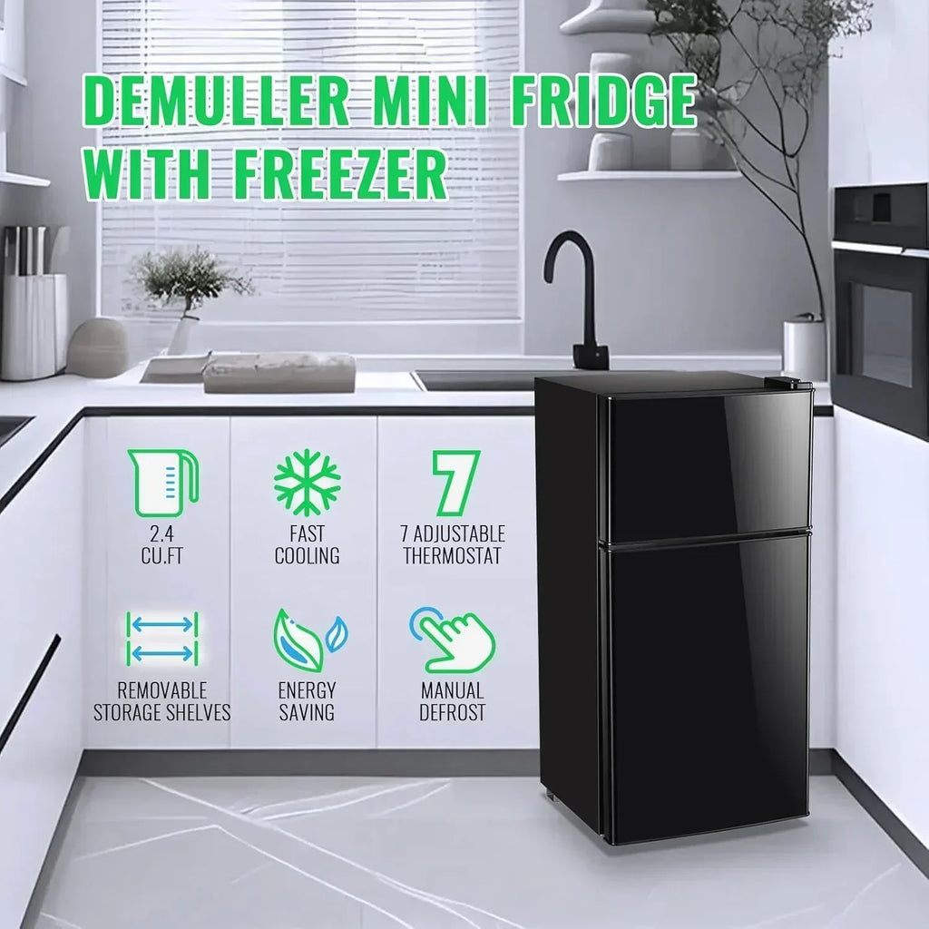 2.4 Cu.Ft Mini Fridge with Freezer Double Door Small Tiny Size Refrigerator with 7 Control Knob wourant