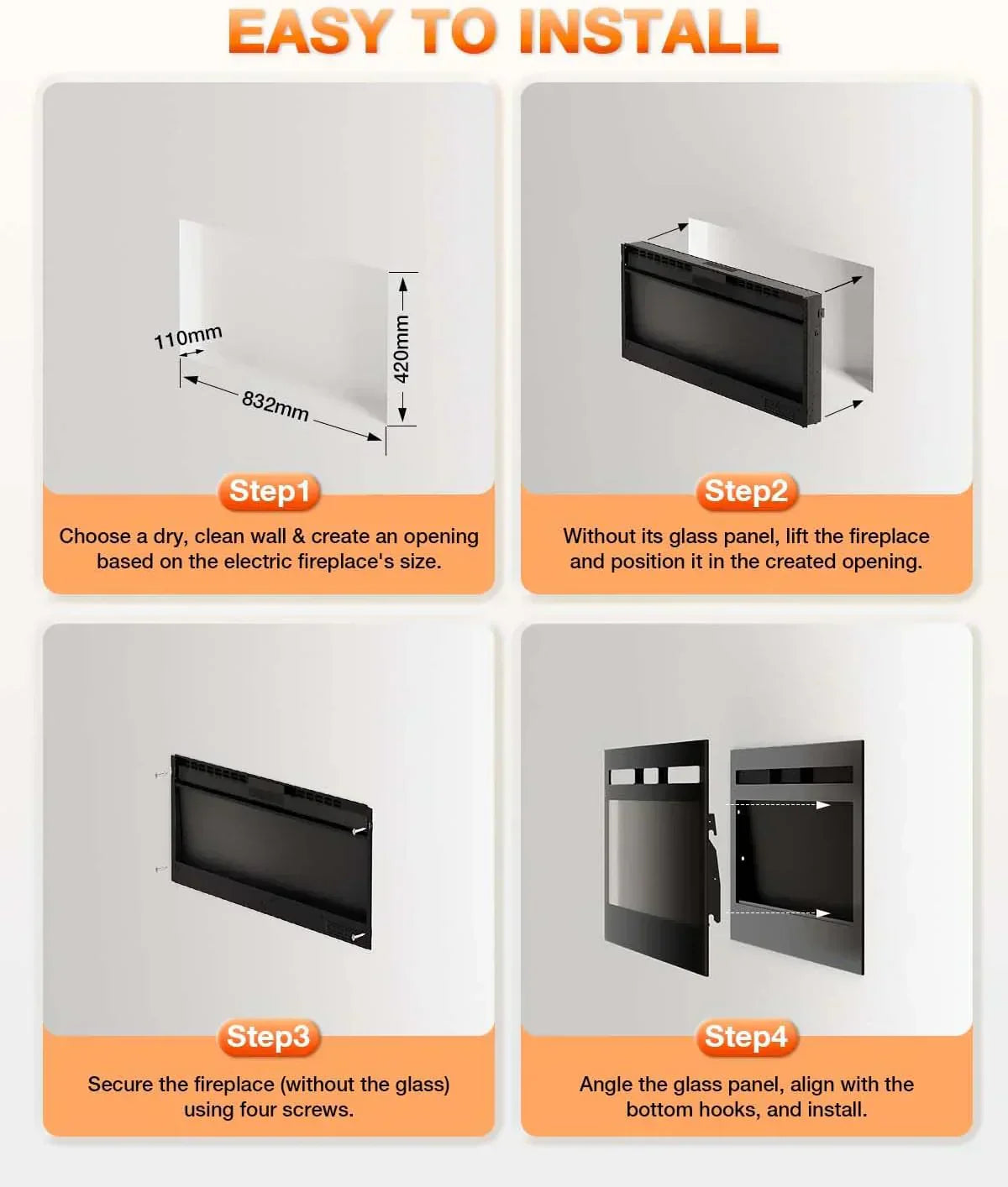 Electric Fireplace 60Inch Wall Mounted Electric Fireplace Heater with Timer Inserts TV Stand wourant