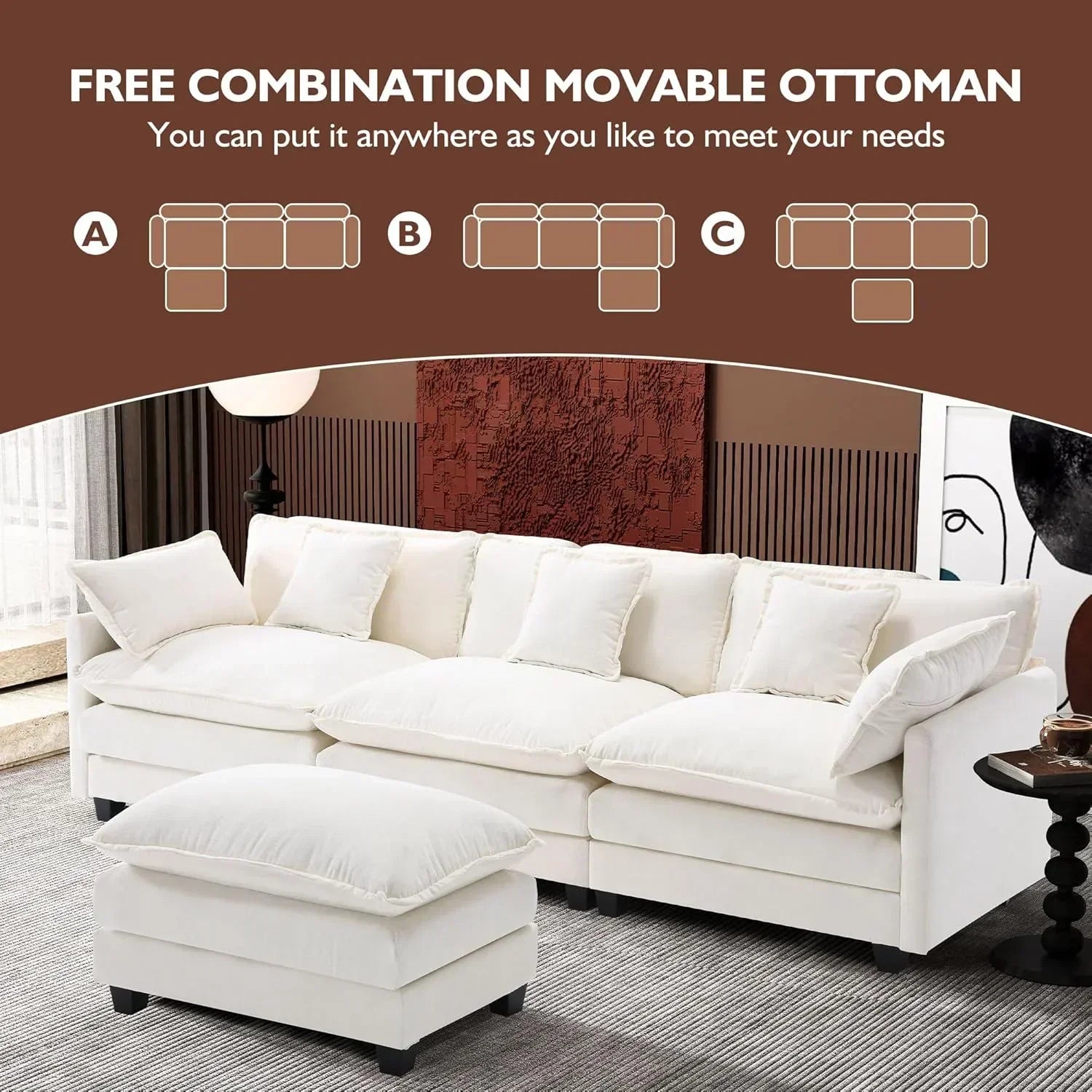 ihanherry 146-inch U-shaped modern sofa modular area cloud sofa wourant