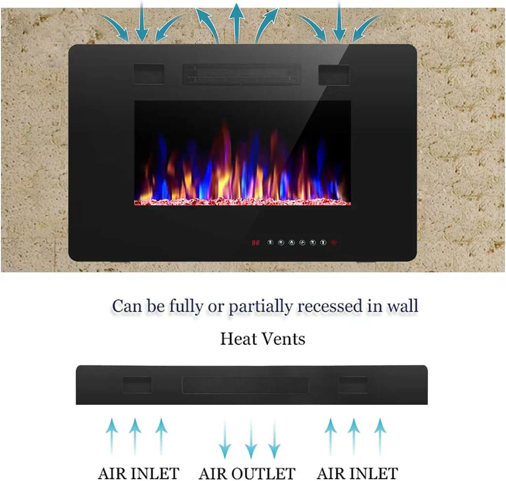 R.W.FLAME 60" Recessed and Wall Mounted Electric Fireplace Low Noise Fit for 2 x 6 Stud wourant