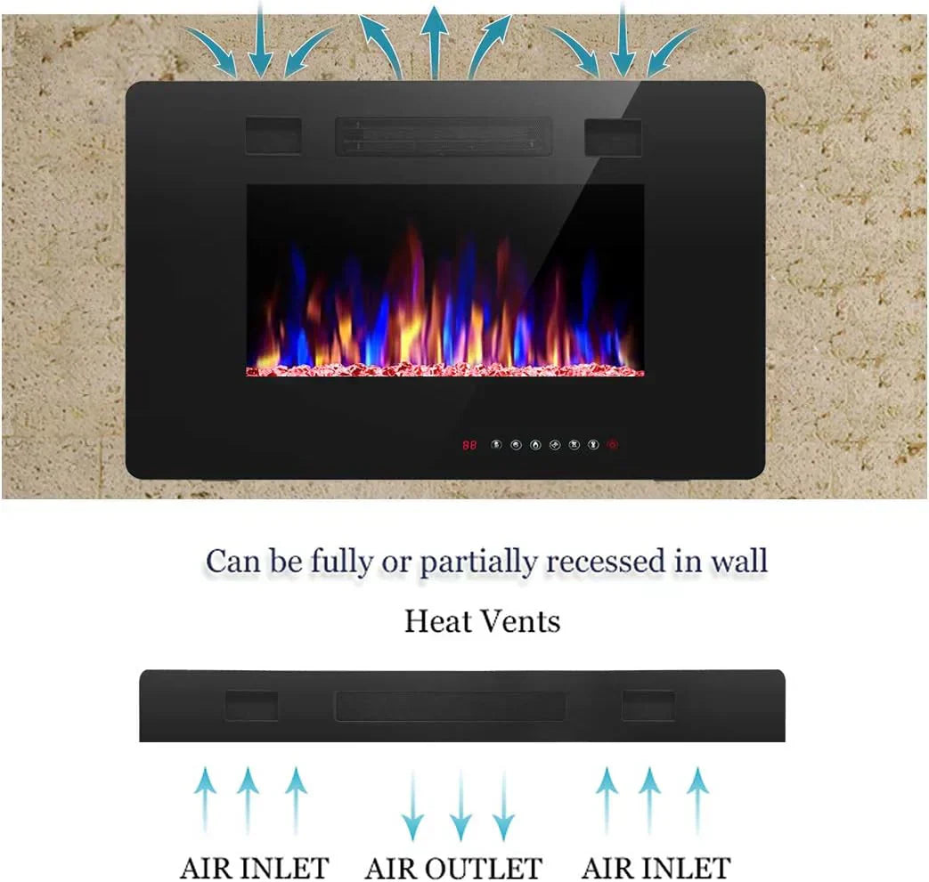 R.W.FLAME 60" Recessed and Wall Mounted Electric Fireplace Low Noise Fit for 2 x 6 Stud wourant