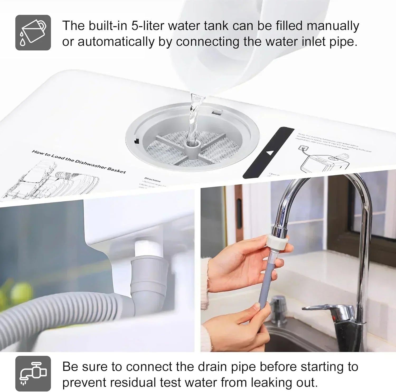 Mini countertop dishwasher Compact dishwasher Double spray arms Portable countertop dishwasher wourant