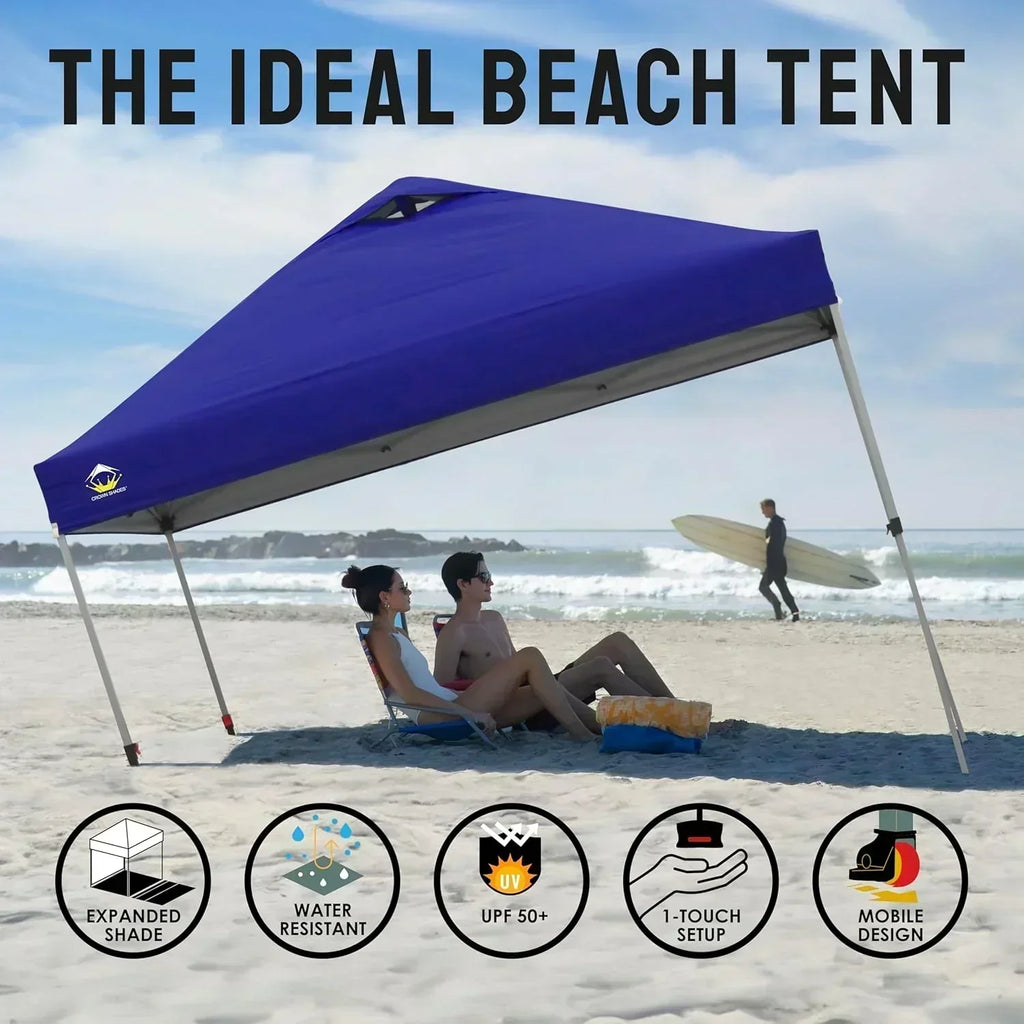 10x10 Pop-Up Awning One-Click Installation Beach Tent Outdoor Sunshade Silver Coated Top wourant