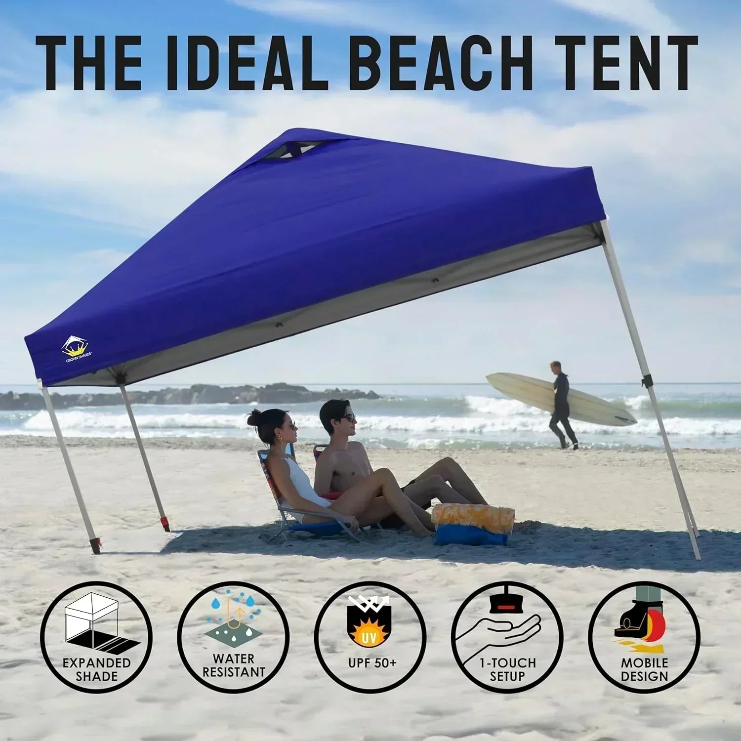 10x10 Pop-Up Awning One-Click Installation Beach Tent Outdoor Sunshade Silver Coated Top wourant