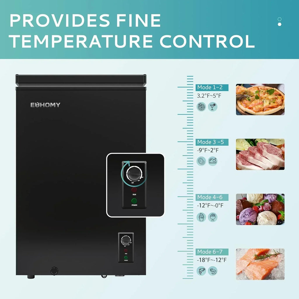 EUHOMY 3.5 Cu.Ft Chest Freezer with Removable Basket Small Deep Freezer Adjustable 7 Thermostat wourant