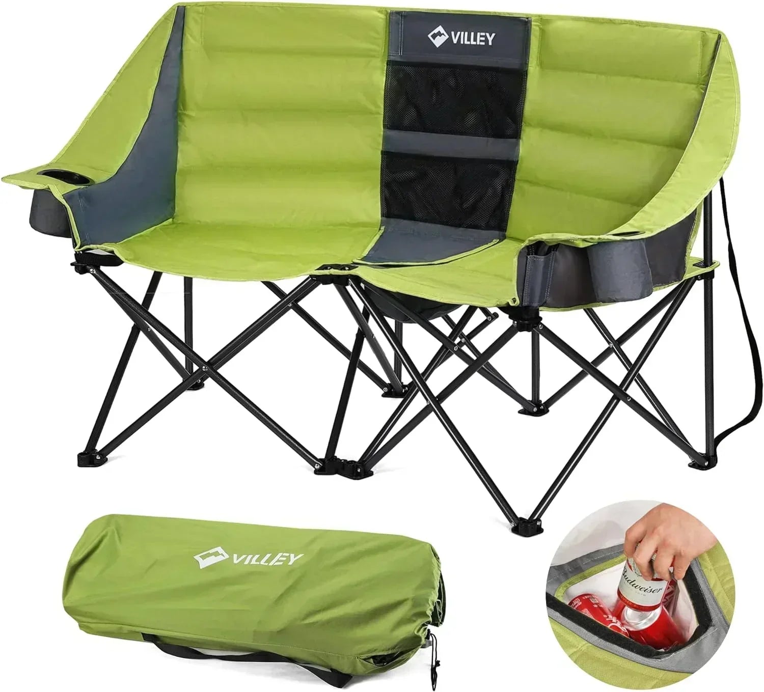 Double camping chair extra wide love seat heavy duty padded camping sofa portable folding chair wourant