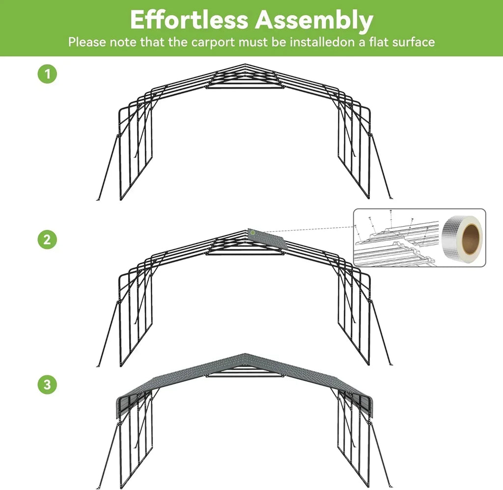 10'x15' Heavy Duty Metal Carport Outdoor Garage Car Shelter Shade with Heavier Frame wourant
