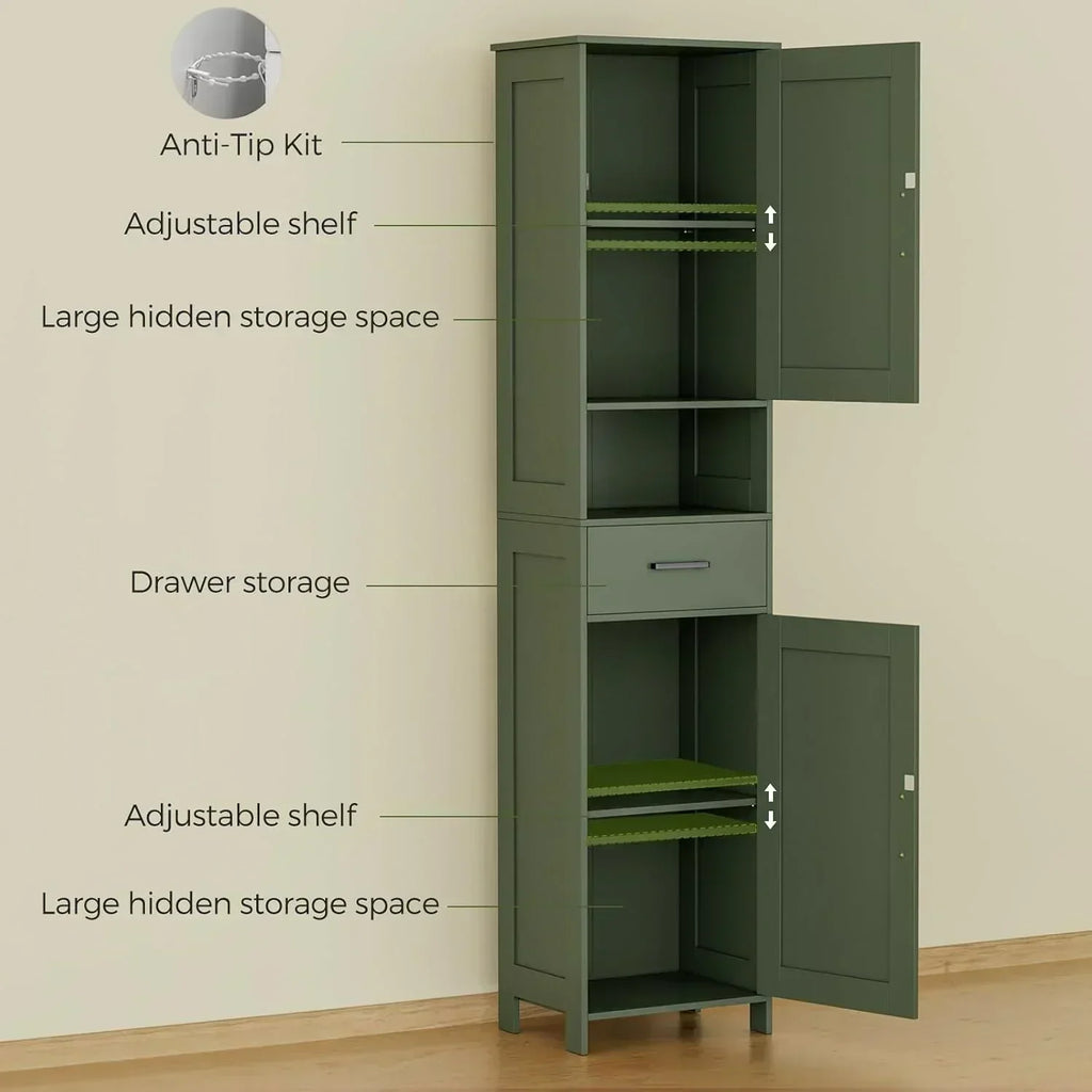 Homhedy 67" H Tall Bathroom Storage Cabinet with 2 Barn Doors and 1 Drawer Narrow Storage Unit wourant