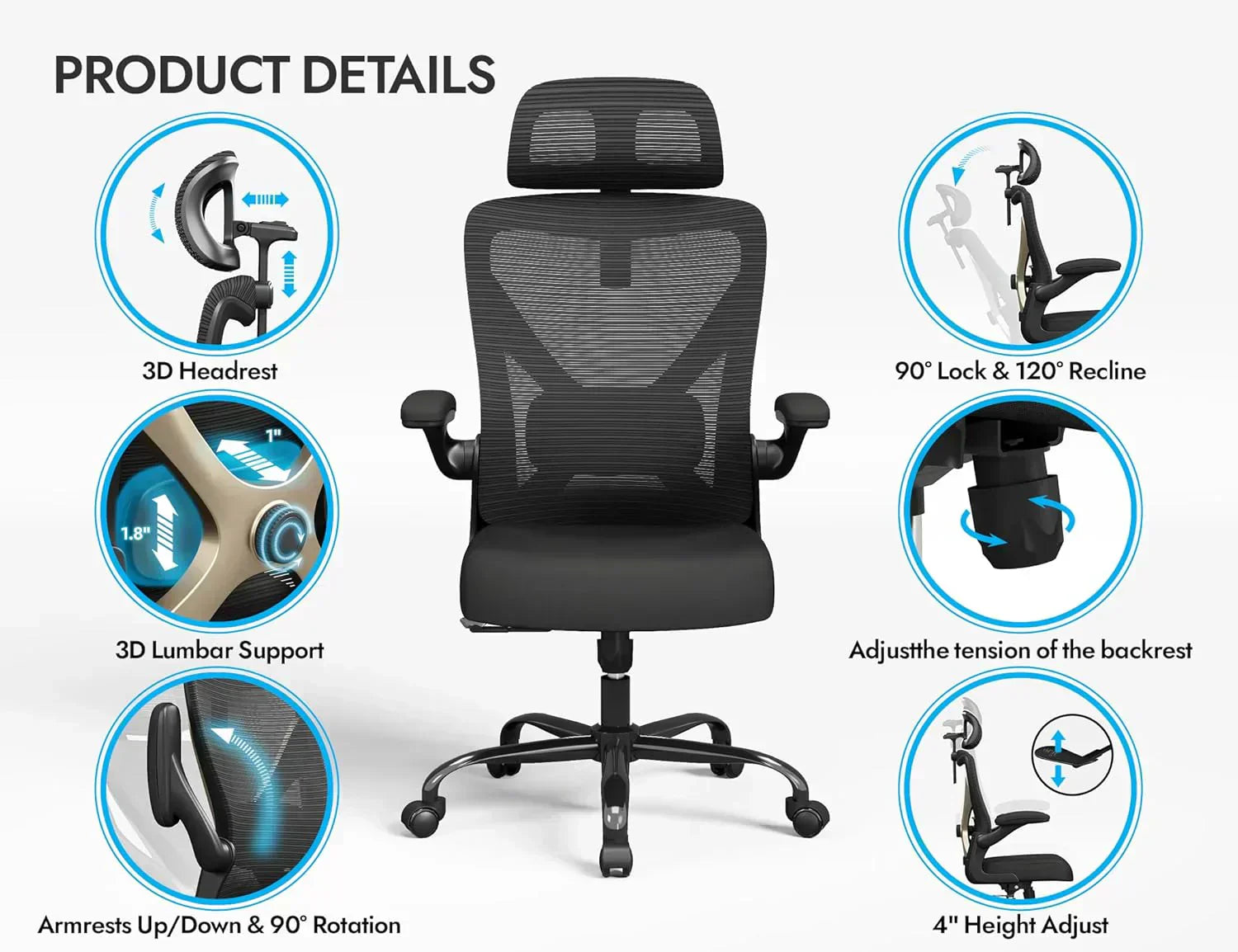 Office computer desk and chair gaming chair with lumbar support and headrest wourant