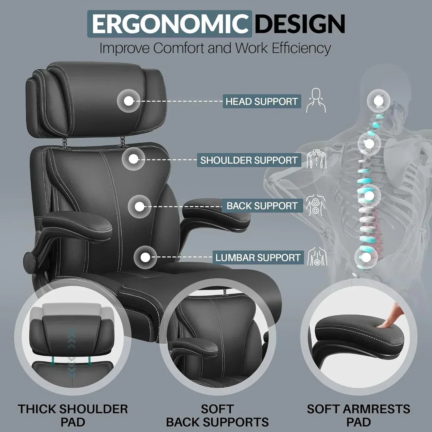 Office Chair Large High-Foot Computer Desk Chair Chair Lumbar Support Rotating Computer Chair wourant