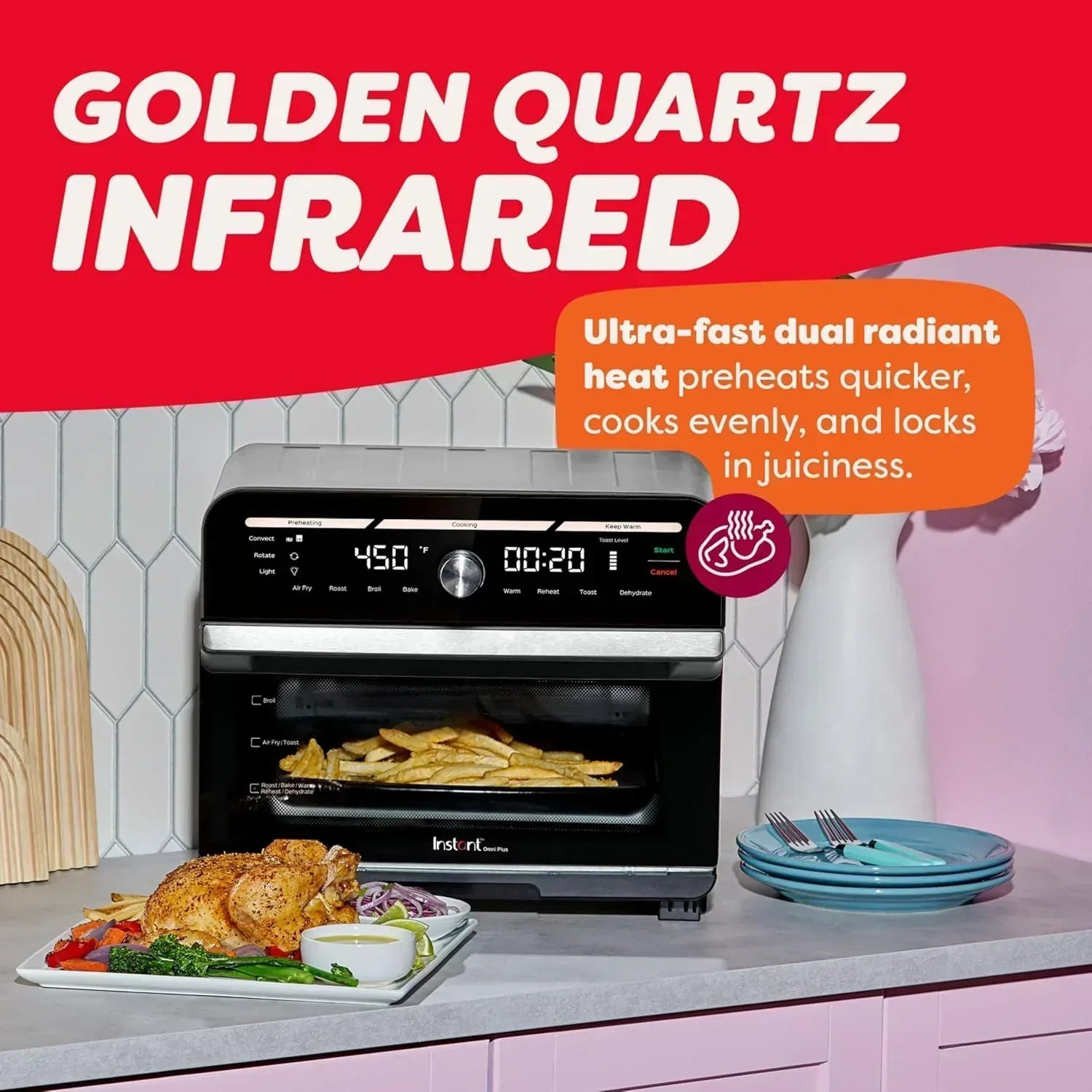 Instant Pot Omni Plus 19QT/18L Toaster Oven Air Fryer 10-in-1 Functions Fits 12" Pizza Crisp Broil wourant