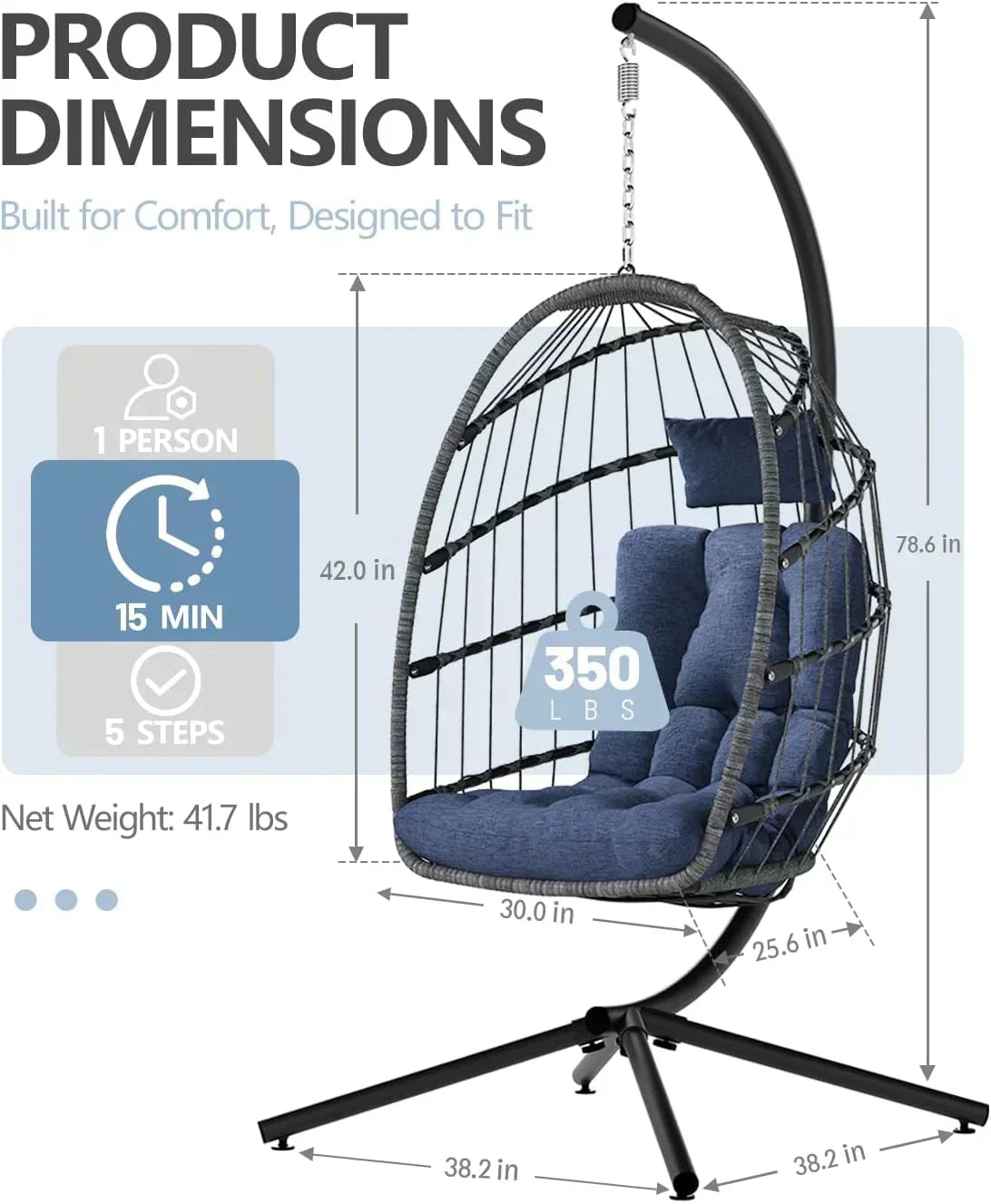 SWITTE Egg Chair Outdoor with Stand Indoor Wicker Hanging Egg Swing Chair with Cushion wourant