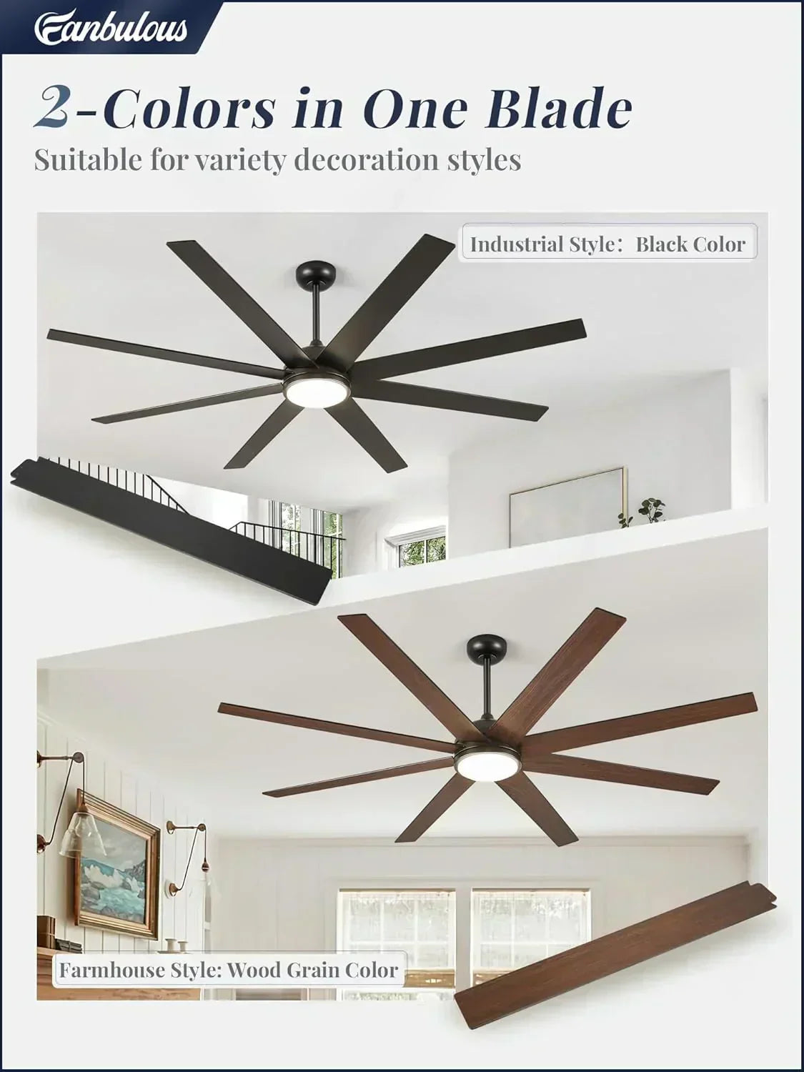 Ceiling Fan Indoor/Outdoor 8 Blades 65 inches wourant