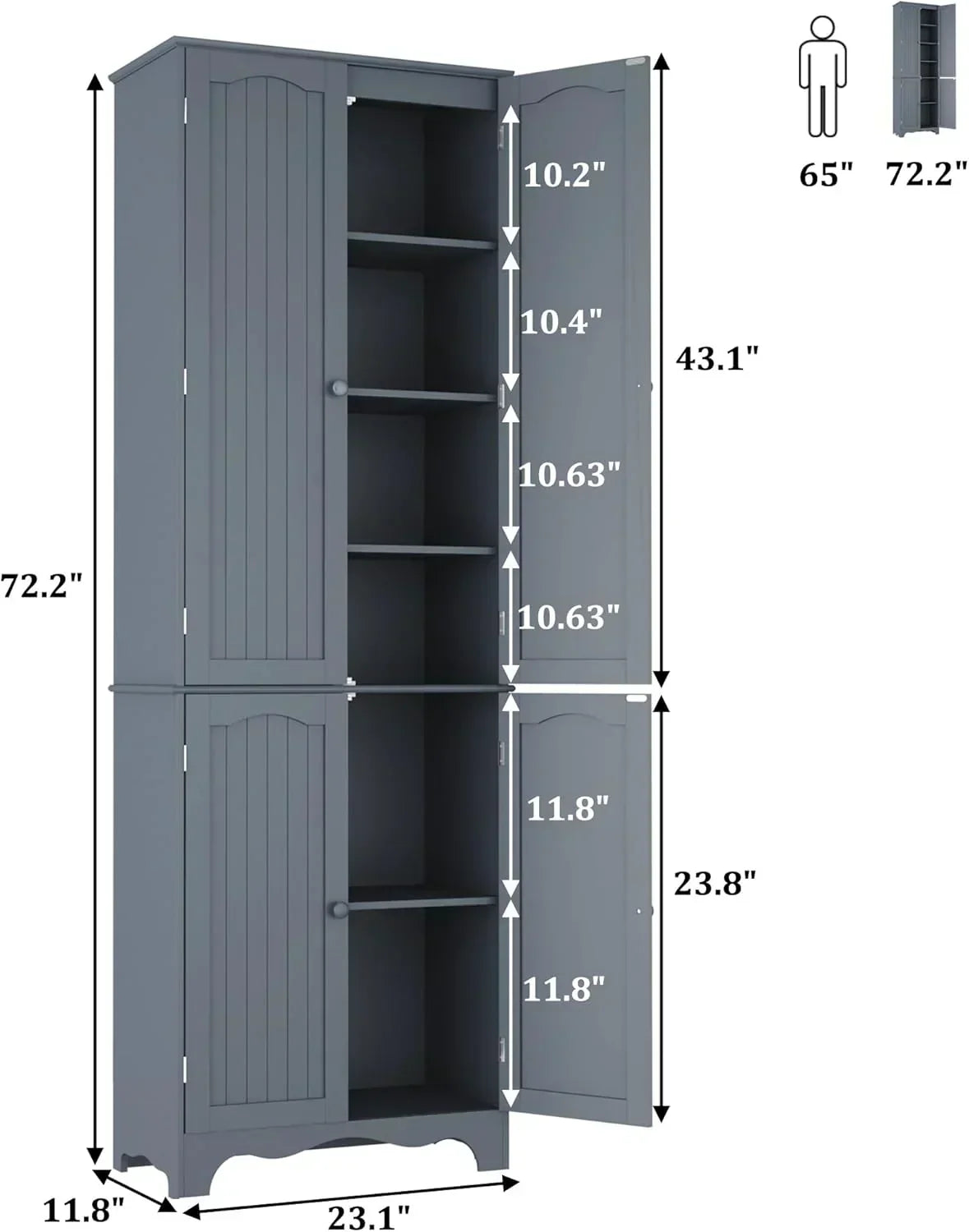 Tall Pantry Cabinet Freestanding Storage Cabinet Wooden Kitchen Pantry with 4 Doors wourant