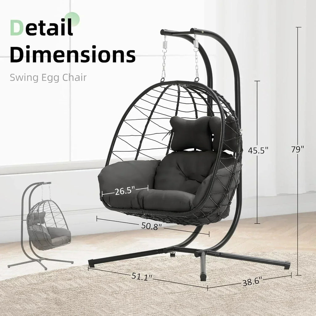 Double Egg Chair wth Stand Hammock Swing Chair Foldable Hanging Loveseat UV Resistant wourant