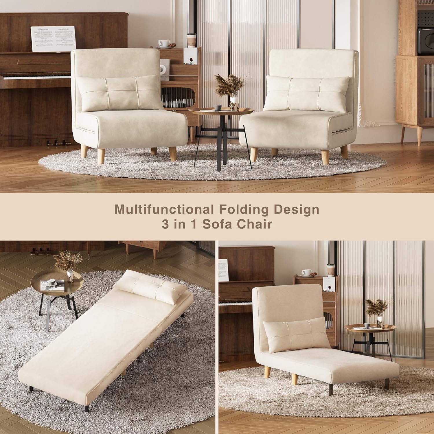 3-in-1 sleeper chair bed convertible chair bed futon sofa with adjustable backrest wourant