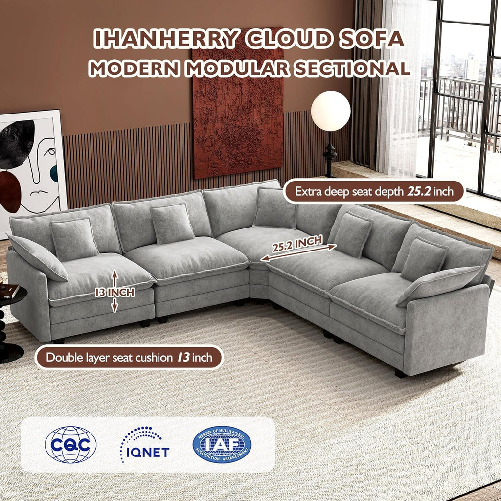ihanherry 146-inch U-shaped modern sofa modular area cloud sofa wourant