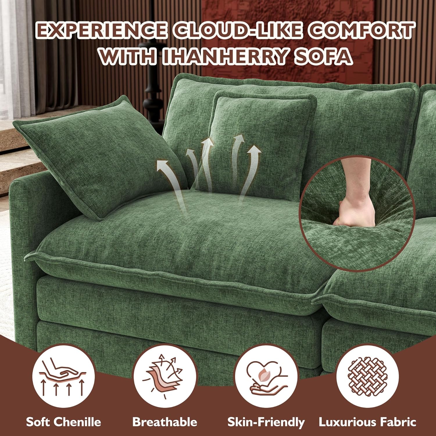 ihanherry 146-inch U-shaped modern sofa modular area cloud sofa wourant