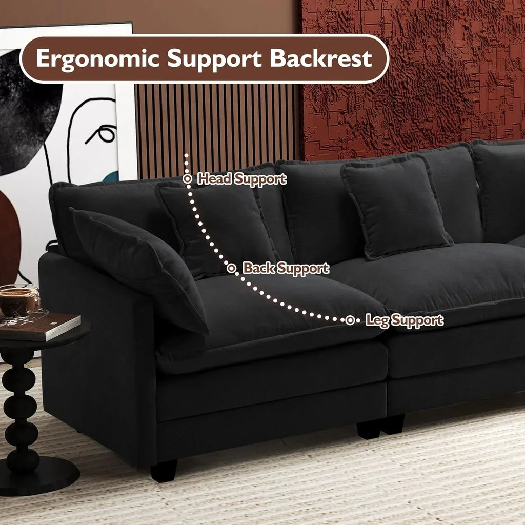 111.4 Inch L Shaped Modern Sofa Modular Cloud Sofa with Ottoman 4 Seater Chenille Deep Seat Sofa wourant
