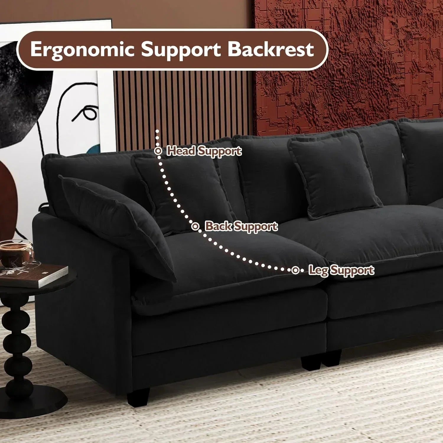 111.4 Inch L Shaped Modern Sofa Modular Cloud Sofa with Ottoman 4 Seater Chenille Deep Seat Sofa wourant
