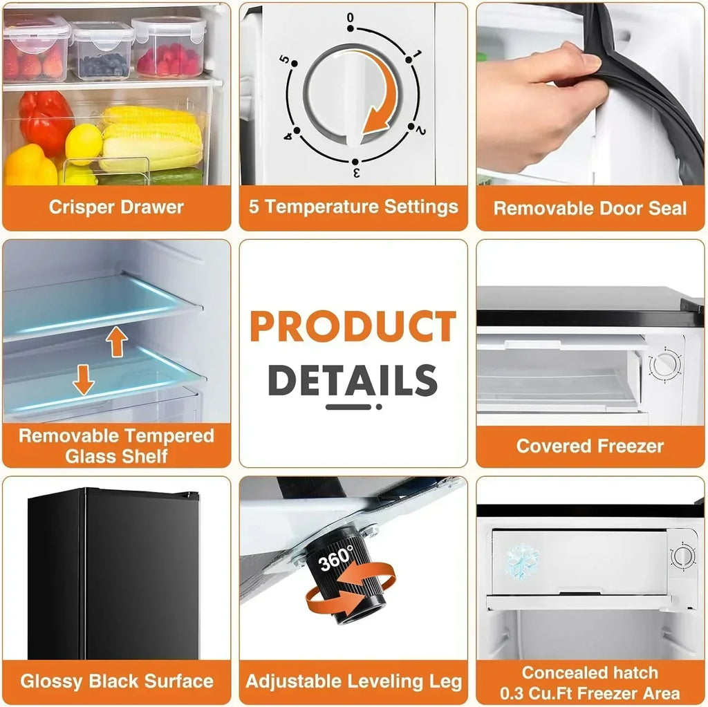 Sweetcrispy 3.2 Cu.Ft Mini Fridge Freezer Small Refrigerator Single Door Adjustable Thermostat wourant