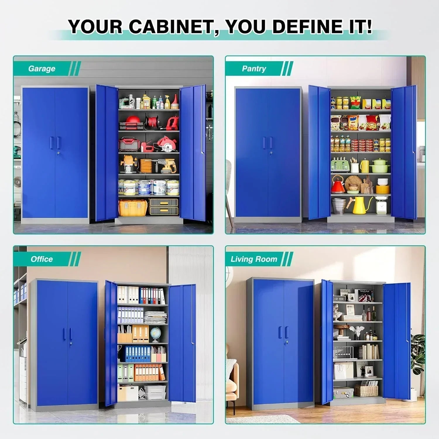Metal Storage Cabinet with 2 Doors and 6 Shelves Black Metal Cabinet Garage Storage Cabinet wourant