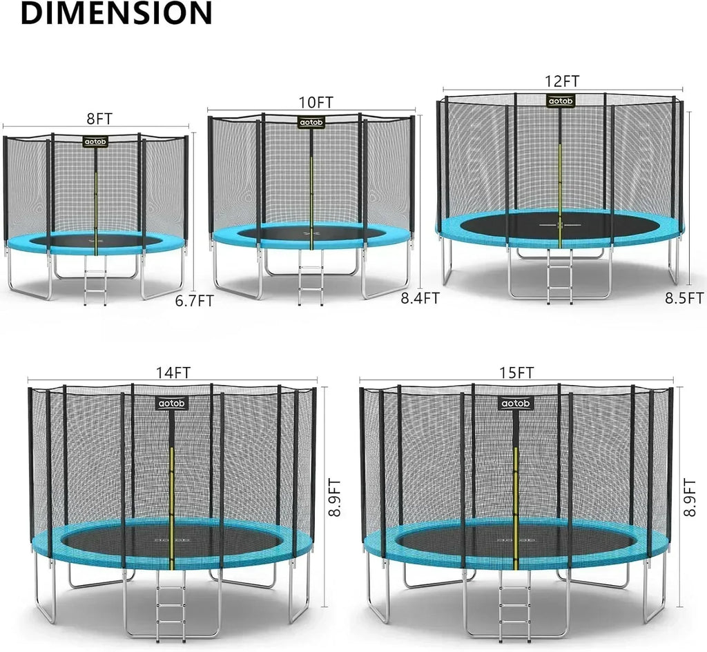 AOTOB 8FT 10FT 12FT 14 FT 15FT Trampoline with Safety Enclosure Net Outdoor Trampoline wourant