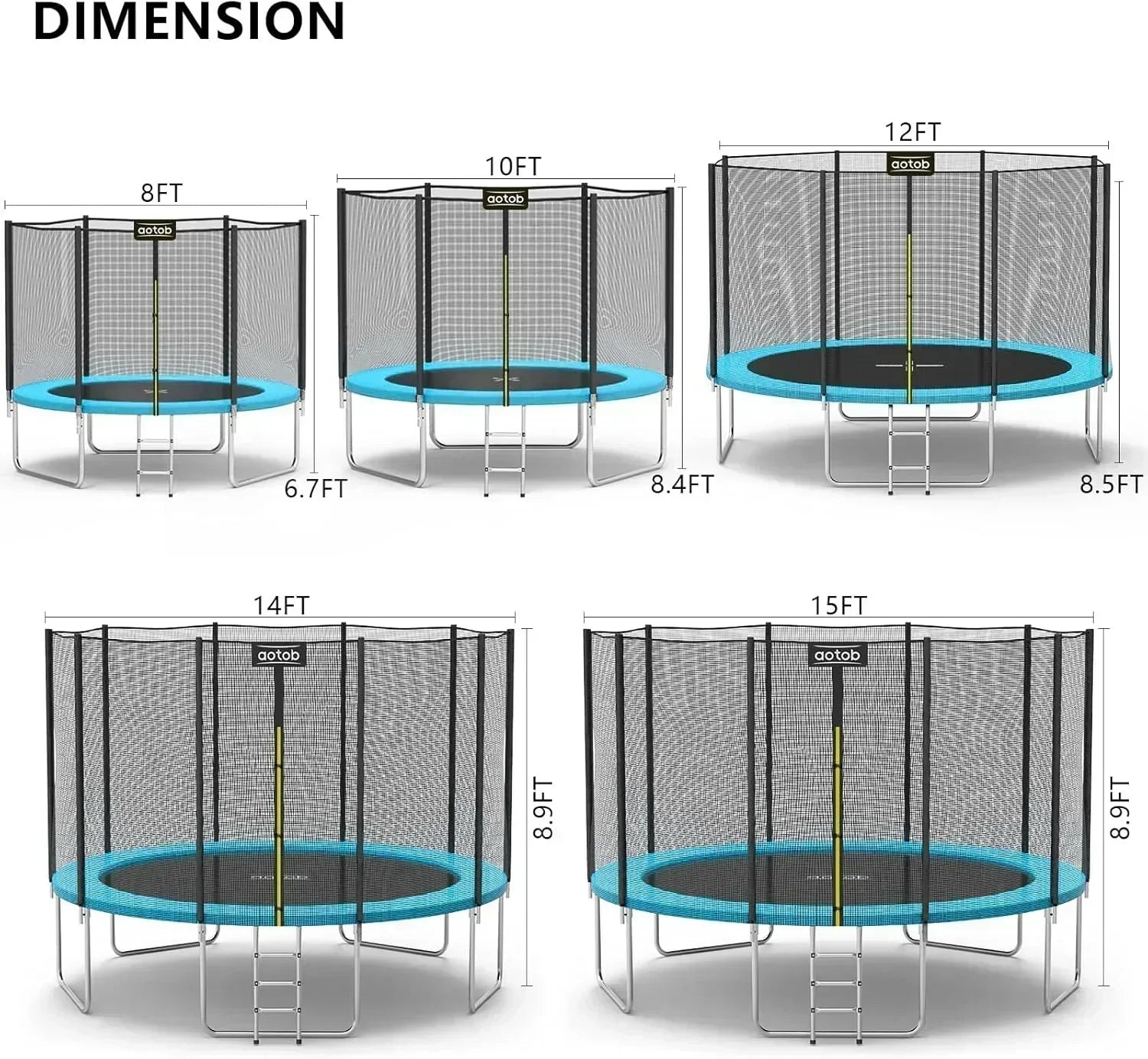 AOTOB 8FT 10FT 12FT 14 FT 15FT Trampoline with Safety Enclosure Net Outdoor Trampoline wourant