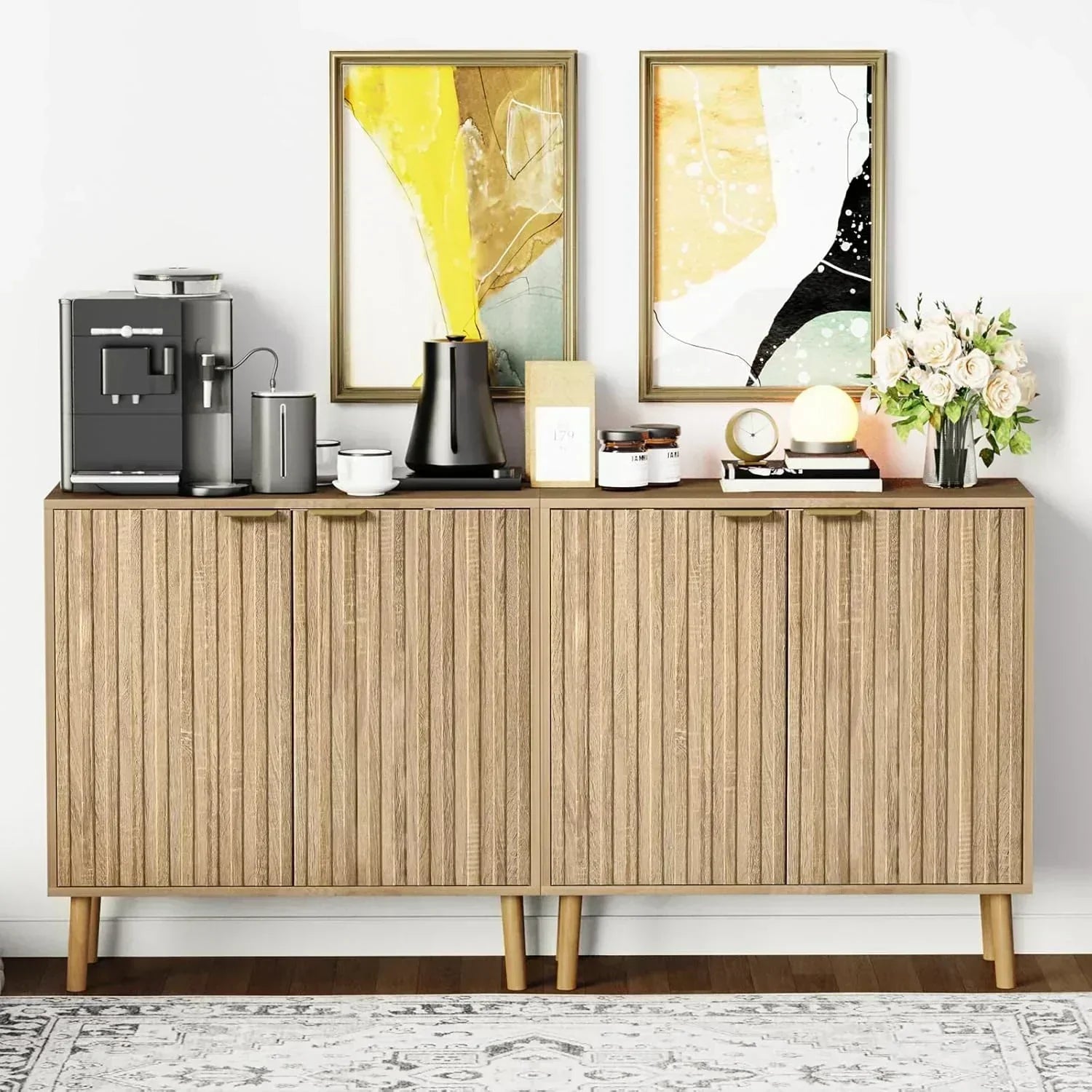 Free Standing Cabinet Black Wood for Living Room Bedroom Dining Room Hallway wourant
