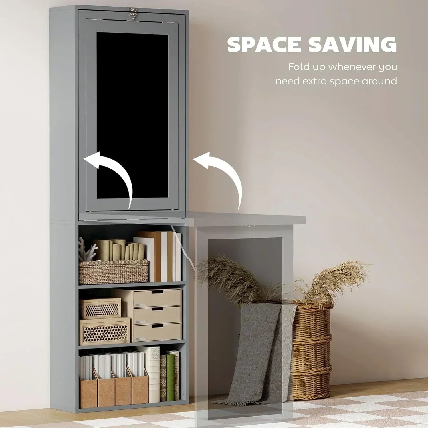 Folding convertible writing desk wall mounted desk cabinet multifunctional home workstation wourant