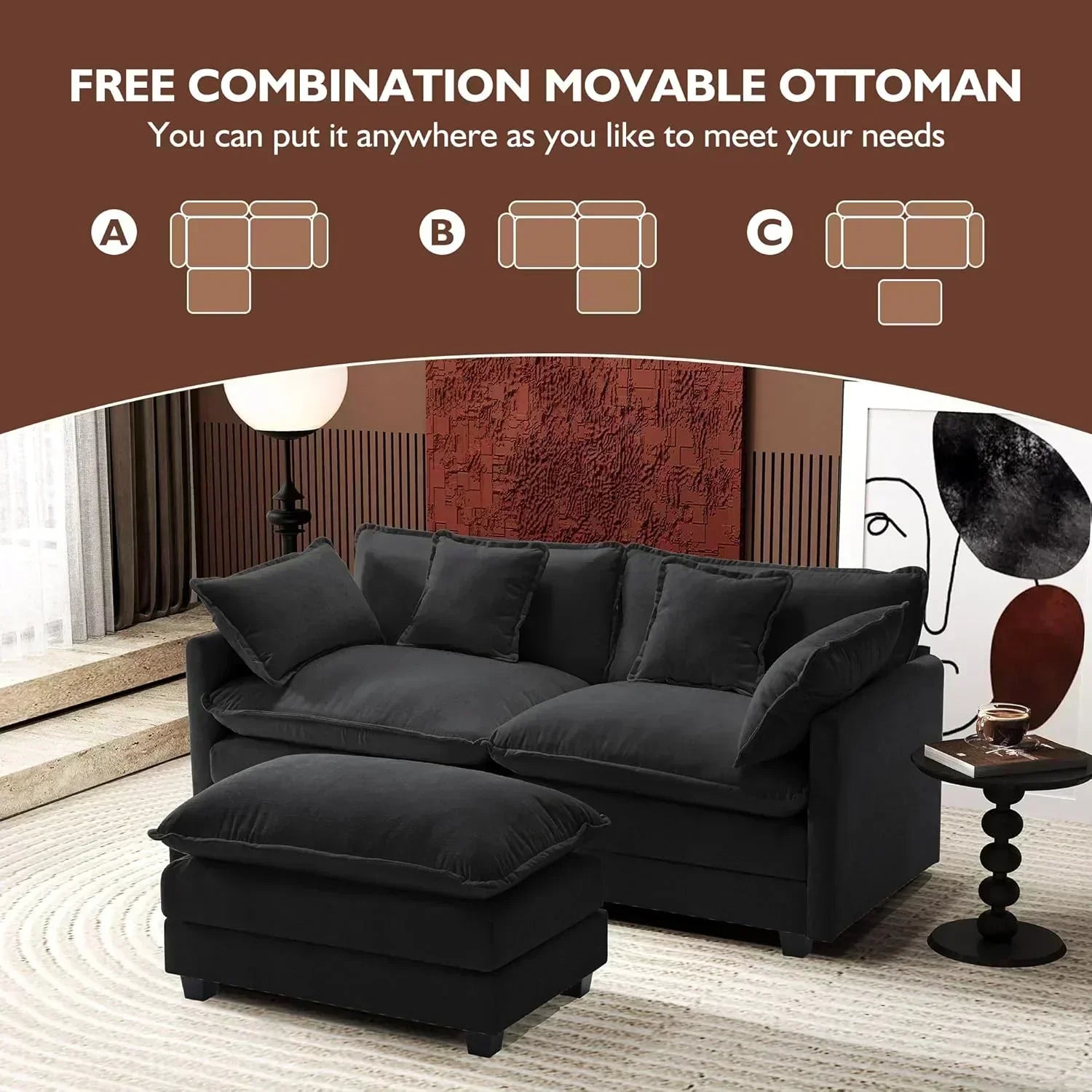 ihanherry 146-inch U-shaped modern sofa modular area cloud sofa wourant