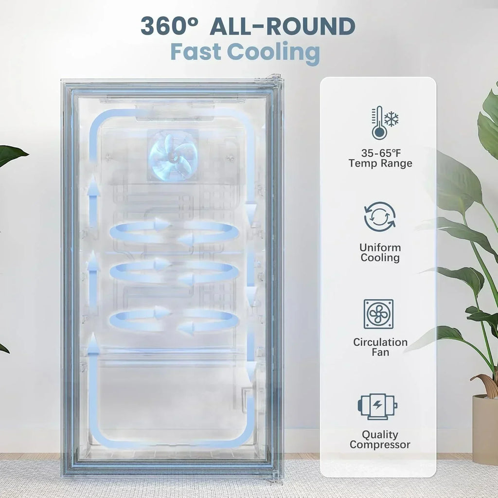 Beverage Refrigerator Cooler-120 Cans Freestanding Mini Fridge Cooler with Glass Door wourant