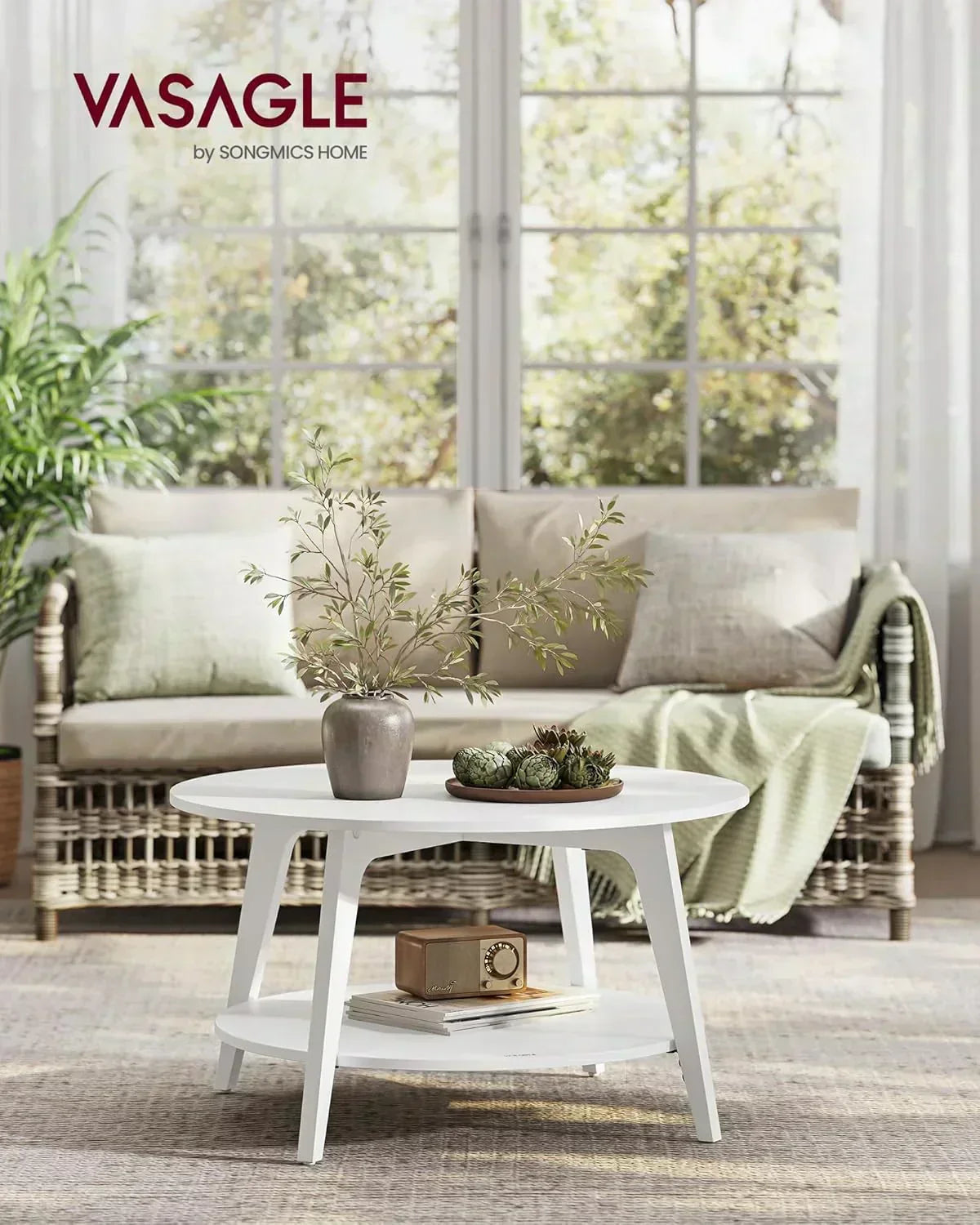 VASAGLE Round Coffee Table 2 Tier Coffee Table with Storage for Living Room 31.5 x 17.7 Inches wourant