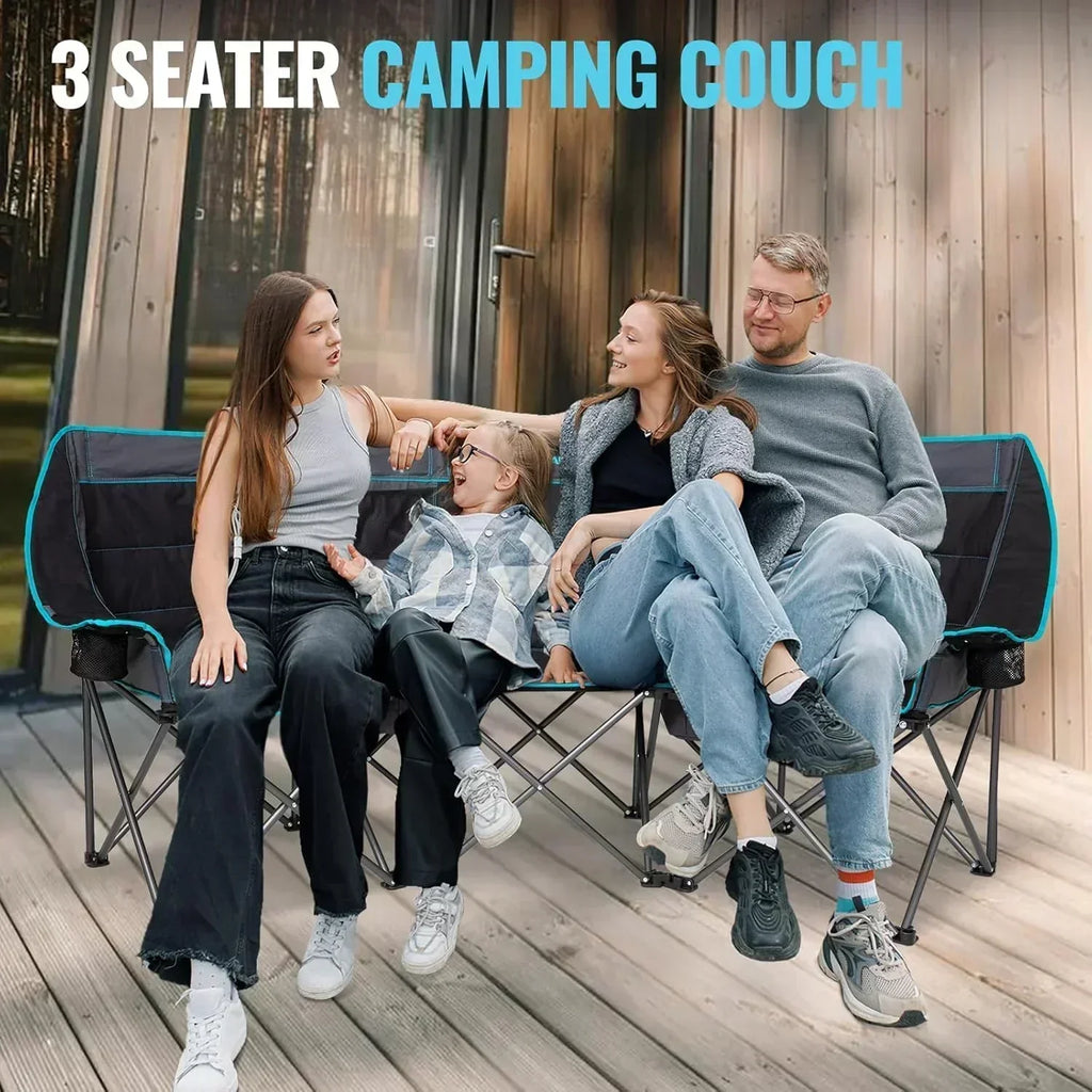 Double Camping Chair Cooler 3-Person Folding Extra Large Camping Chair 1000-Pound Capacity wourant