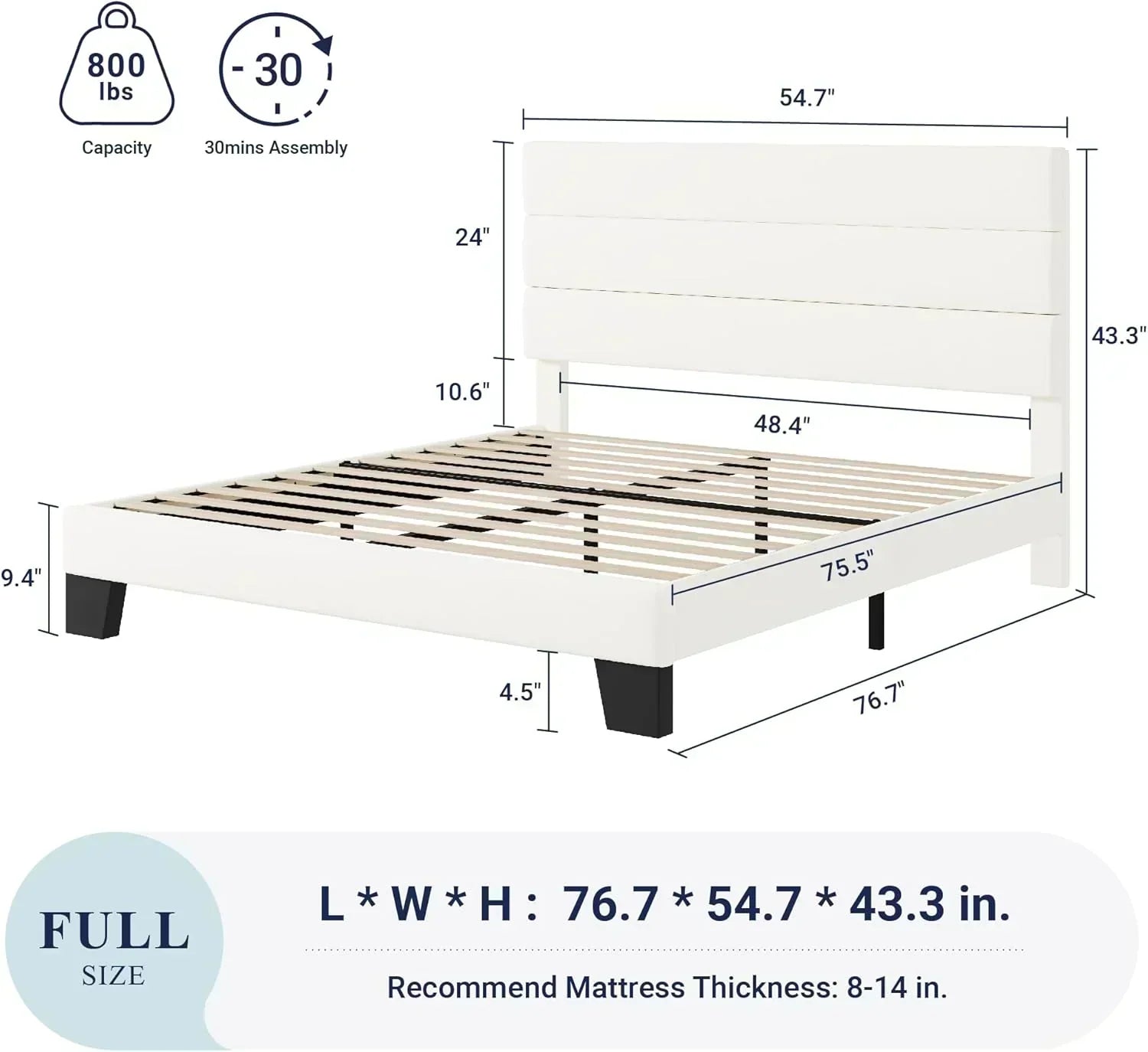 Allewie Queen Size Platform Bed Frame with Fabric Upholstered Headboard Wooden Slats Support wourant