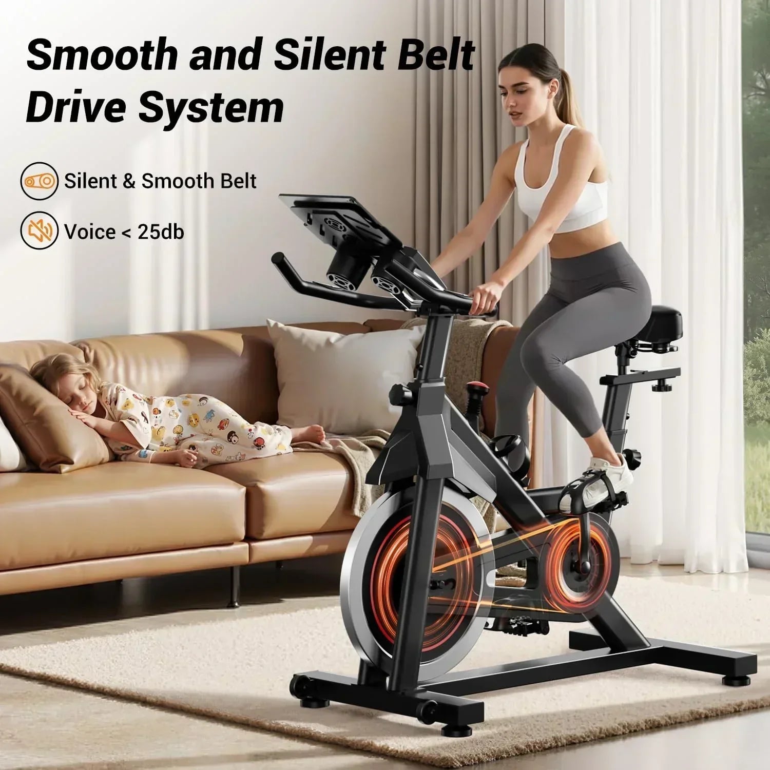 CURSOR FITNESS Exercise Bike Stationary Bikes 300 LBS Capacity Workout Bike Silent Belt Drive wourant