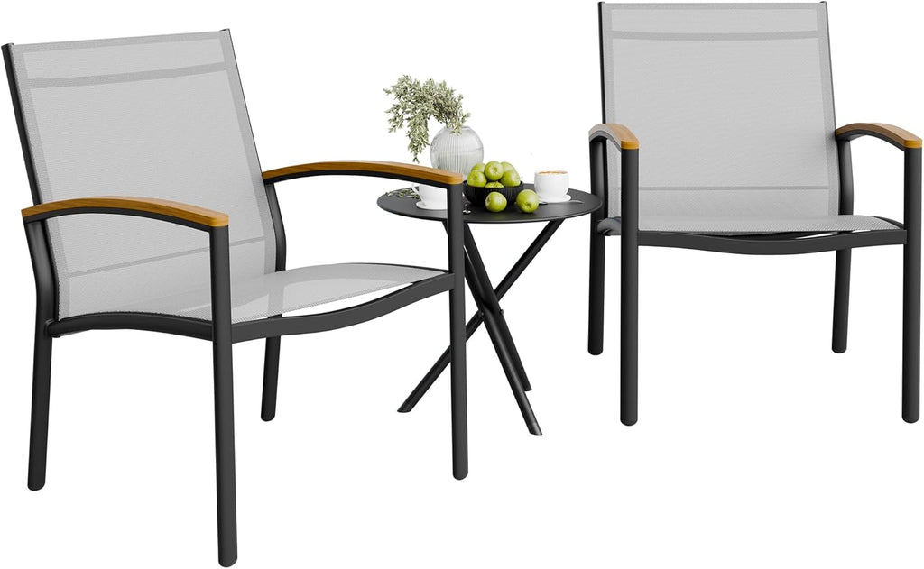 Shintenchi 3 Pieces Patio Bistro Sets Outdoor Textilene Fabric Conversation Bistro Set wourant
