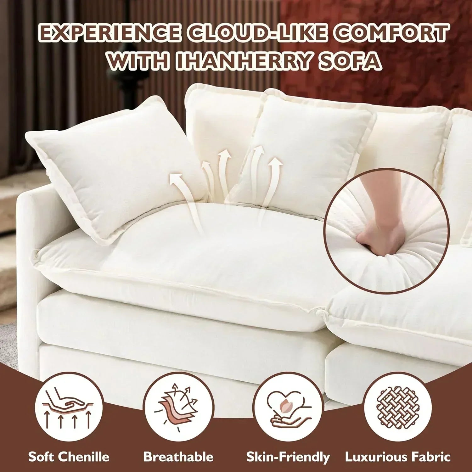 111.4 Inch L Shaped Modern Sofa Modular Cloud Sofa with Ottoman 4 Seater Chenille Deep Seat Sofa wourant