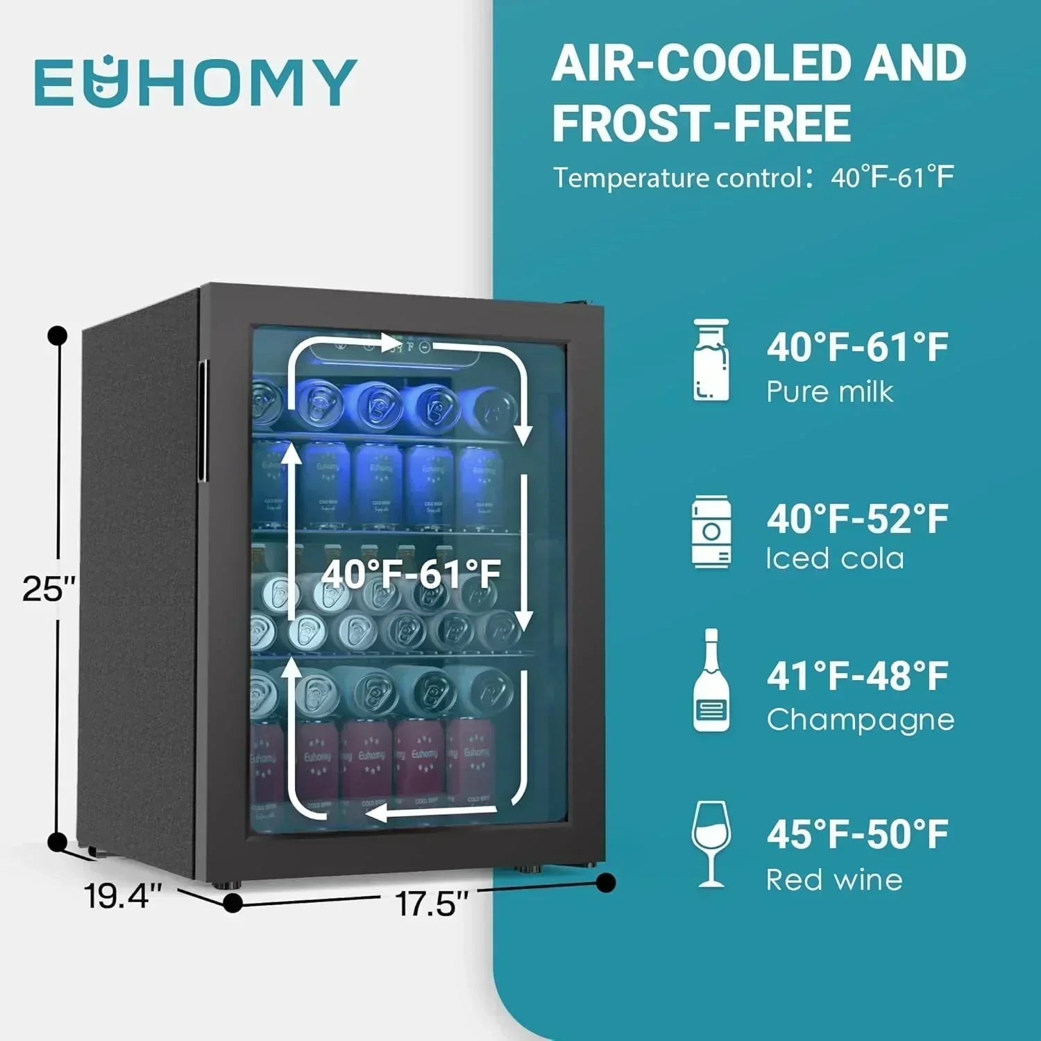 EUHOMY Beverage Refrigerator Cooler 130 Can Mini Fridge with Glass Door Beverage Cooler wourant
