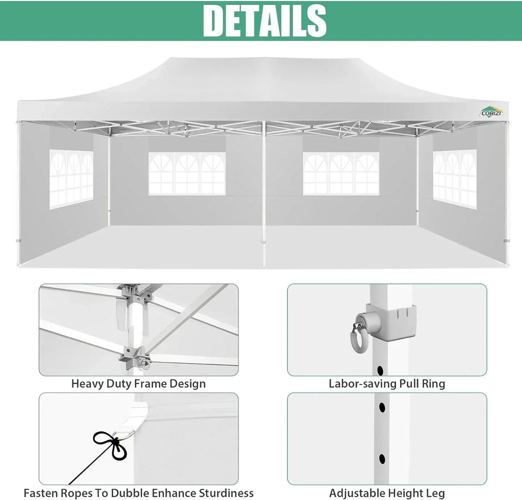 COBIZI 10x20 Heavy Duty Pop up Canopy Tent 6 sidewalls Commercial Canopy Wedding Party Tents wourant