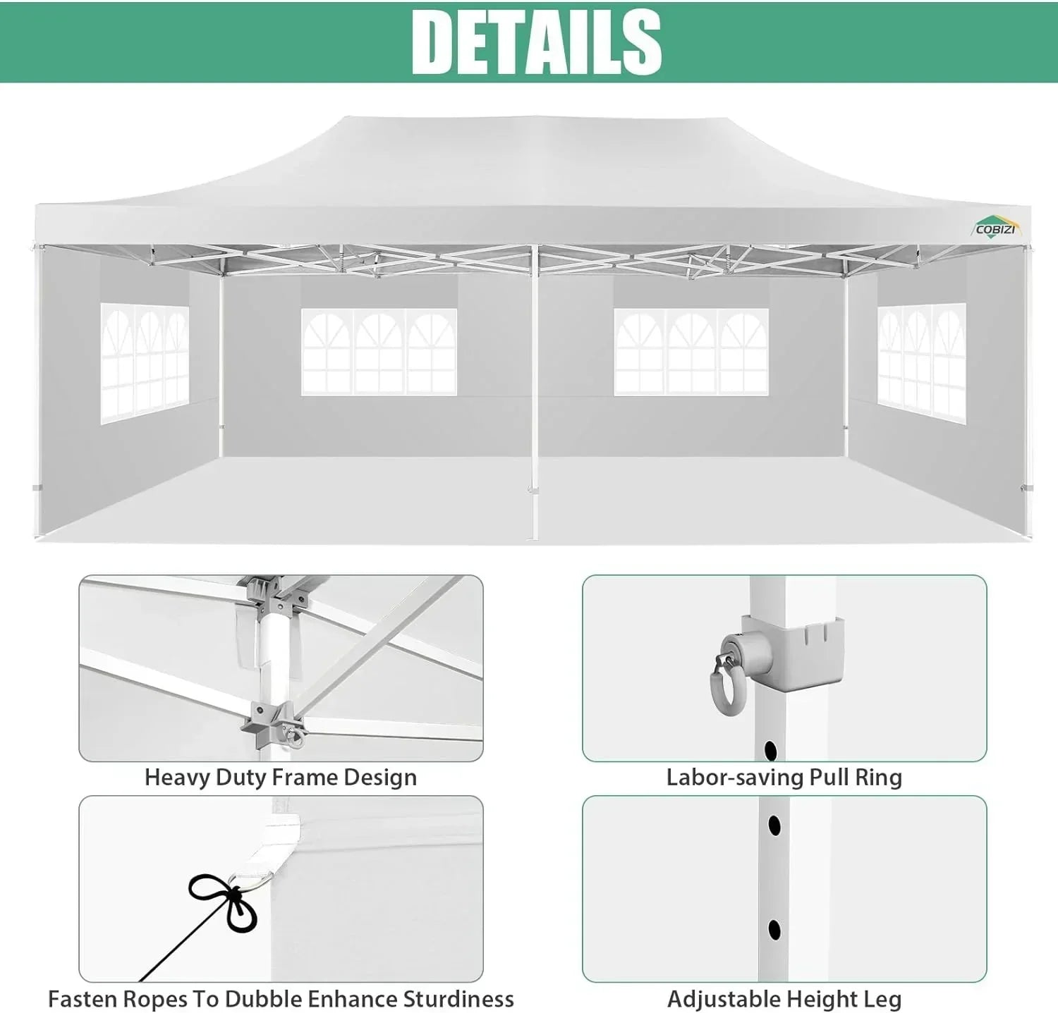 COBIZI 10x20 Heavy Duty Pop up Canopy Tent 6 sidewalls Commercial Canopy Wedding Party Tents wourant