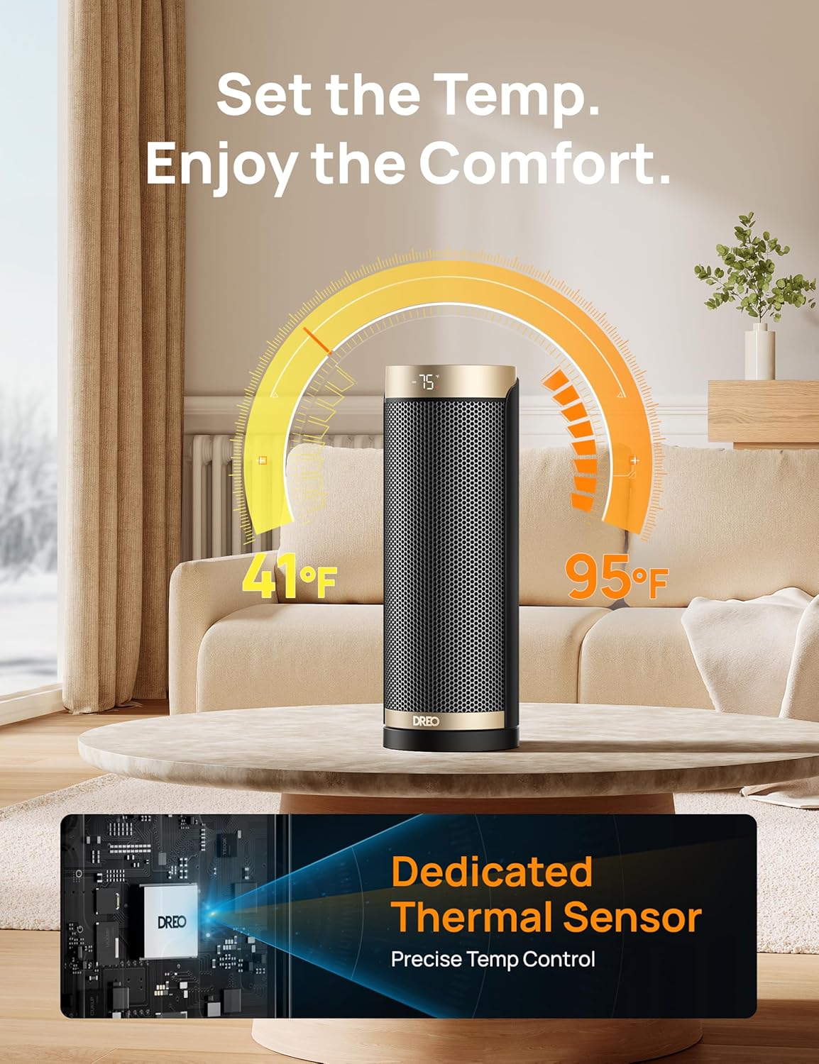 Space Heater 1500W Electric Indoor Heater with Thermostat Quiet Portable Heater wourant