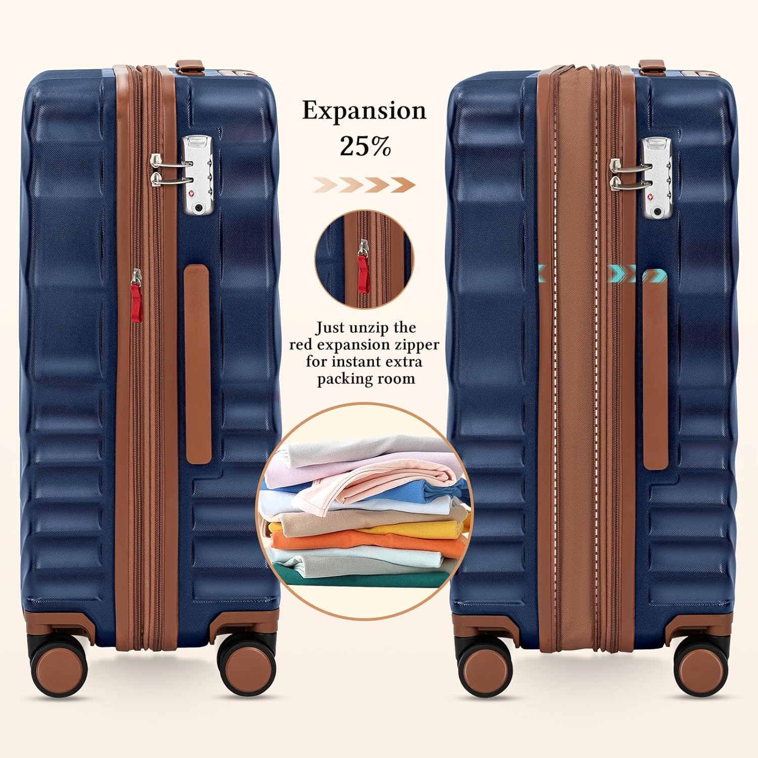 5 piece luggage set expandable suitcase 22x14x9 aviation certified durable waterproof travel set wourant