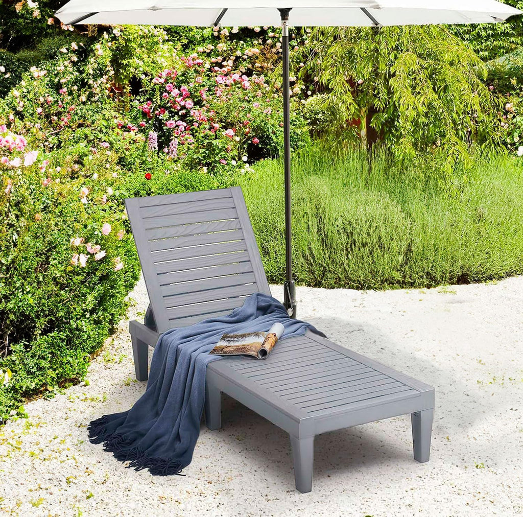Patio Chairs Black Chaise Lounge Chair Outdoor 5-Position Adjustable Sun Tanning Chair wourant