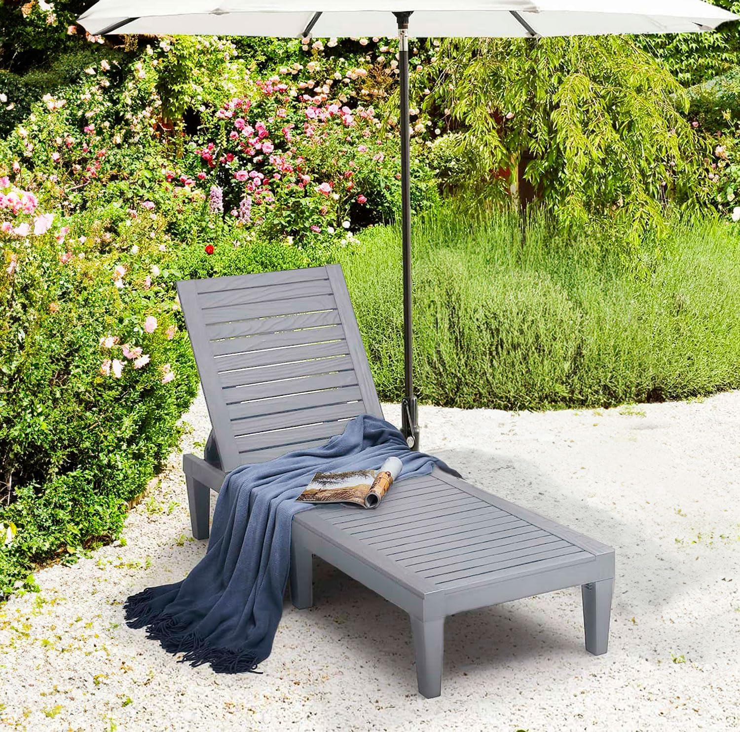 Patio Chairs Black Chaise Lounge Chair Outdoor 5-Position Adjustable Sun Tanning Chair wourant