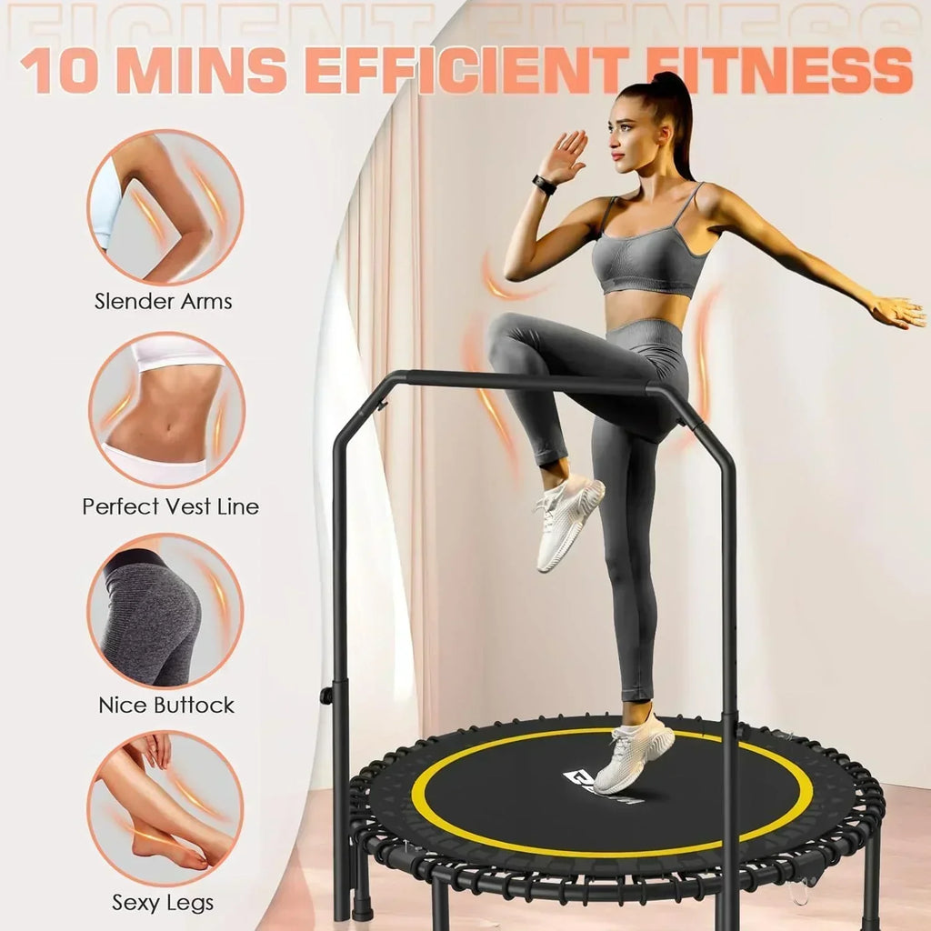 BCAN 450/550 LBS Foldable Mini Trampoline Fitness Trampoline Bungees Adjustable Foam Handle wourant