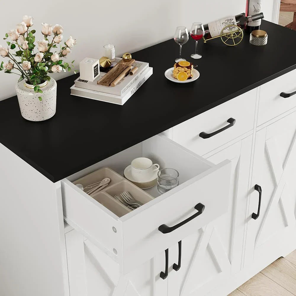 Modern farmhouse sideboard barn door buffet storage cabinet with drawers and shelves wourant