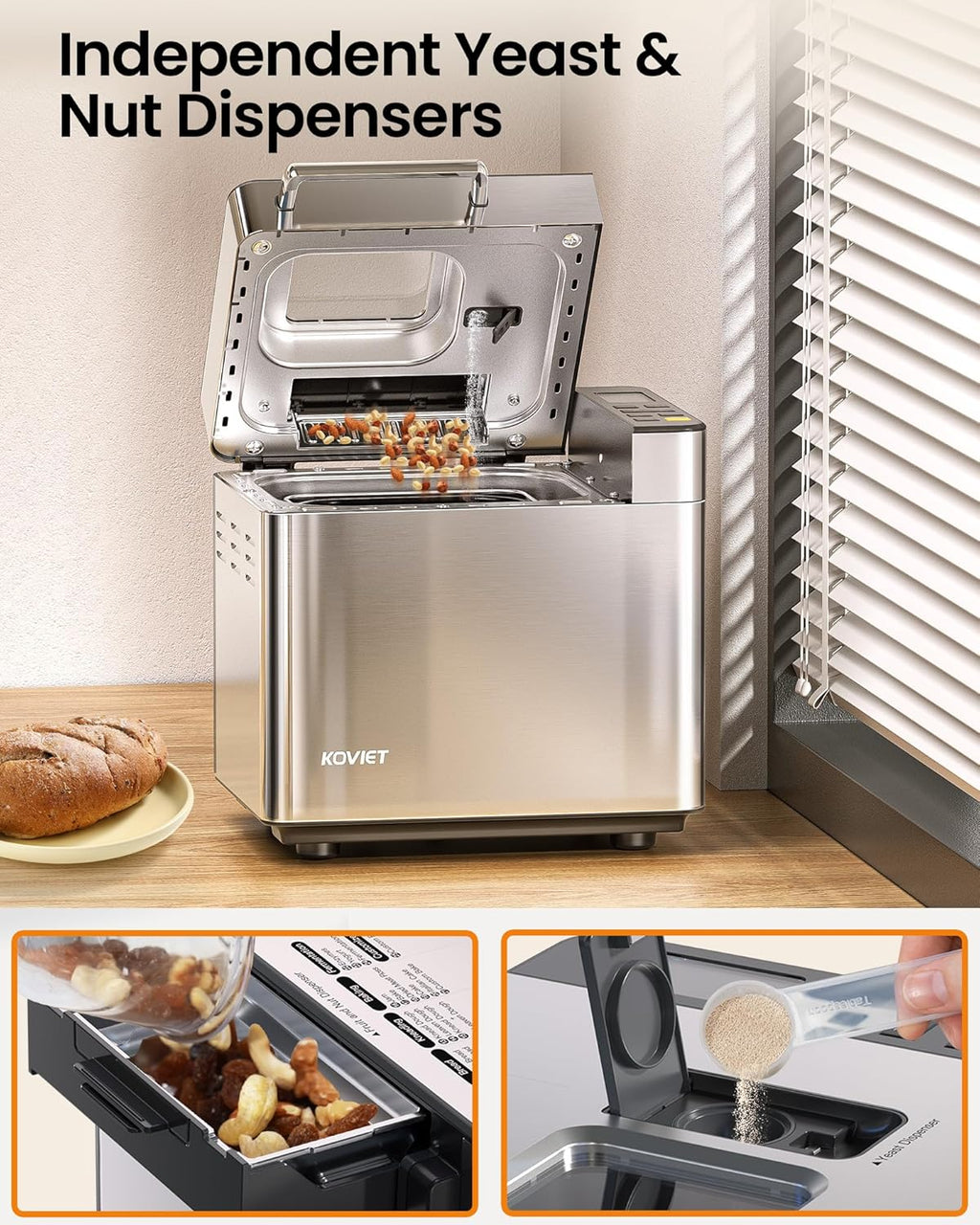 25-in-1 Bread Maker with Automatic Dual Dispenser 2-Pound Stainless Steel Bread Maker wourant