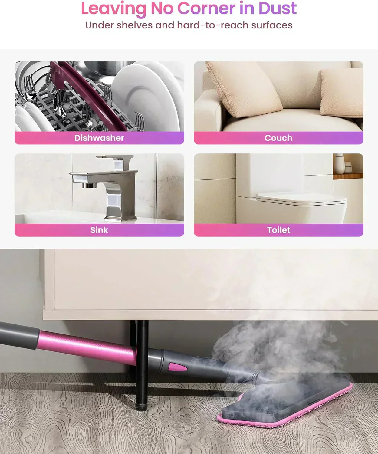 7-in-1 Steam Mop Dual-Rod Design with Detachable Handheld Steamer for Walls Grouts Hard Floors wourant